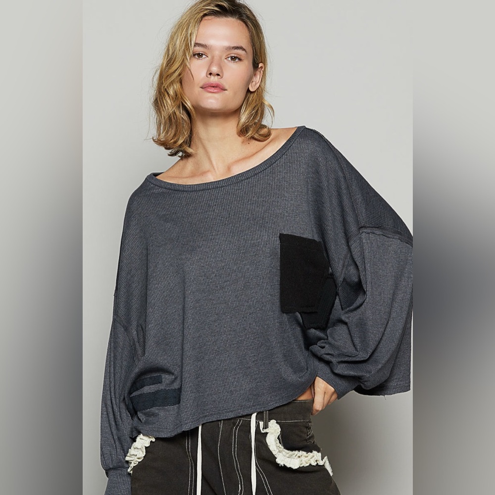 NWOT POL Gray and Black Women's Top